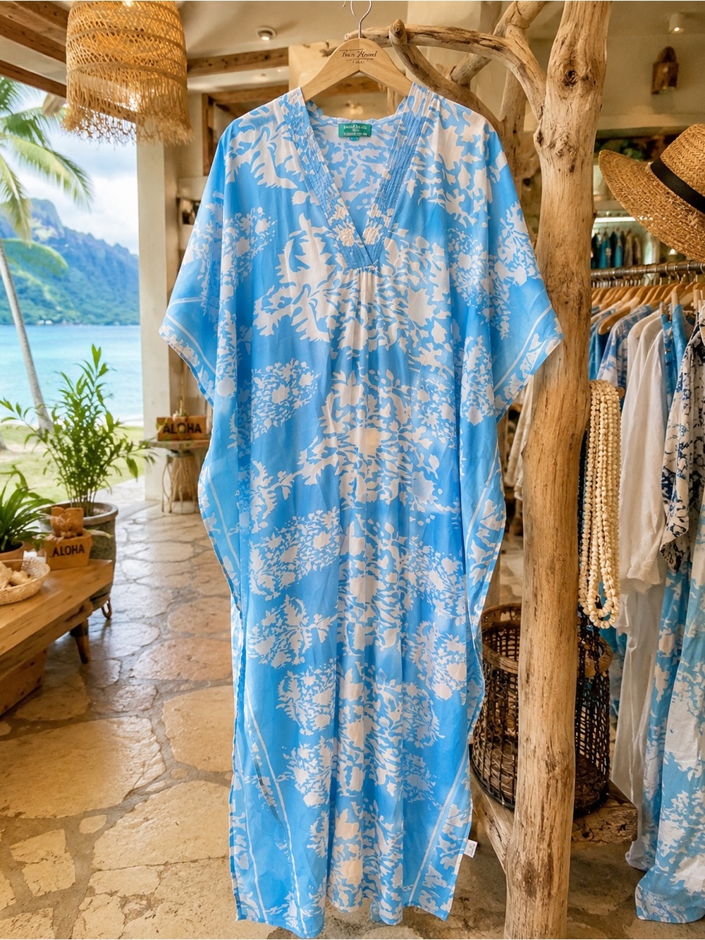 Antica Sartoria Giacomo Cinque Blue White Maxi Kaftan Cover Up OS